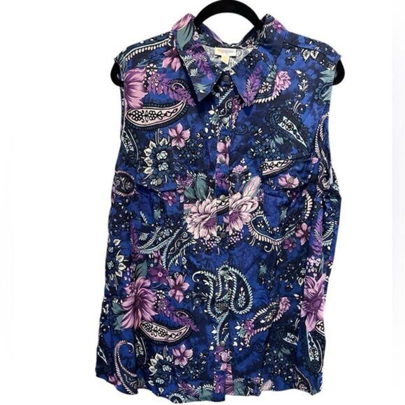 NWT LulaRoe Plus Size Roxanne Sleeveless Tank Shirt Blouse Blue/Purple Floral 3X - Picture 1 of 12